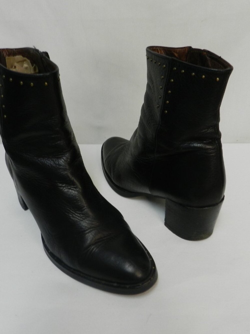 Hispanitas Leather studded ankle block heel zip boots black Size Sz 38 US 7